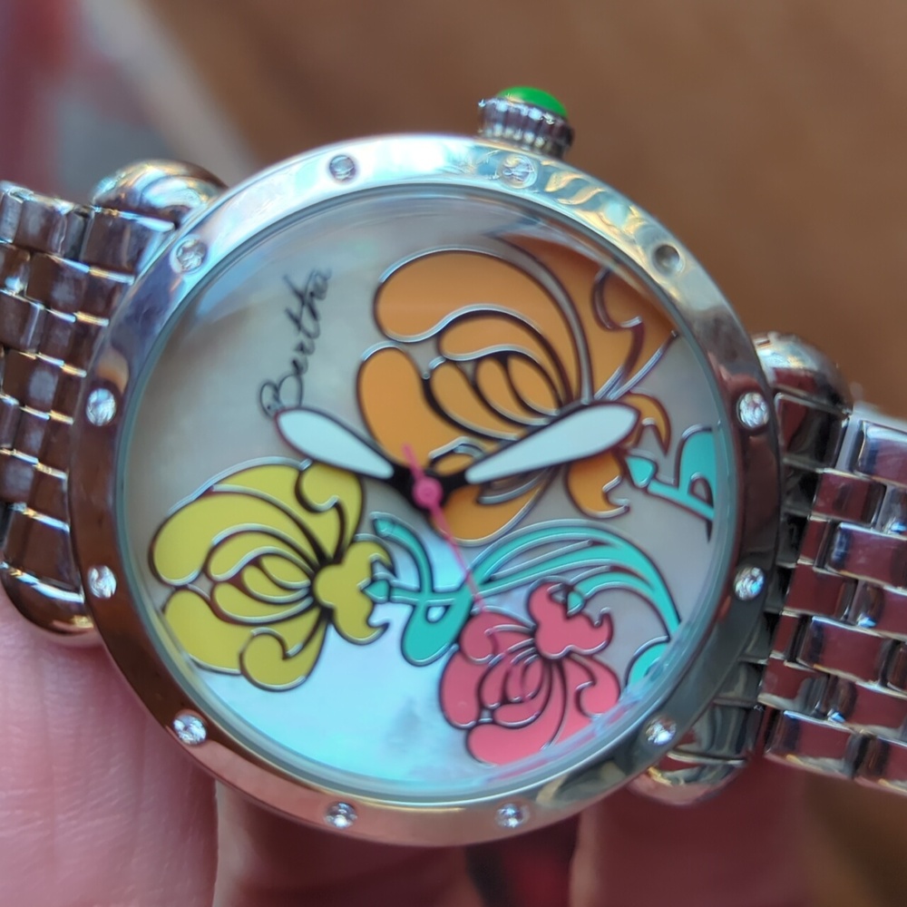 Bertha Josephine Mother of Pearl Silver Band Bracelet Watch. Beautiful!